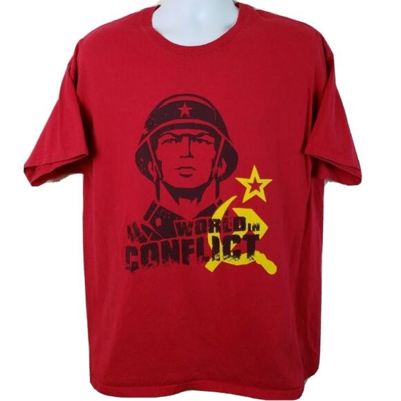 World in Conflict Video Promo Video Game Red T-shirt Soviet Soldier Logo Size XL - Picture 1 of 9